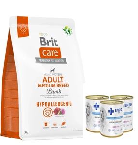 BRIT CARE Dog Hypoallergenic Adult Medium Breed Lamb 3kg+3xENZO VET Hypoallergenic diet with rabbit for dogs 400g