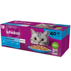 WHISKAS Adult pliculețe 40 x 85 g Fishy Treats - hrană umedă pentru pisici adulte în jeleu (bucăți cu: somon, ton, cod, pește alb)