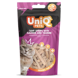 UNIQ PETS tratează pisici - fâșii moi somon cu tasurin 50g