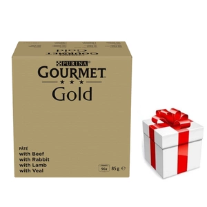 Mix Purina Gourmet Gold Mousse 96x85g (vita, iepure, miel, vitel) + SURPRIZA PENTRU PISIC