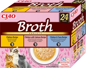 INABA Ciao Broth – hrană complementară pentru pisici cu aromă de pui, somon și ton 24x40g