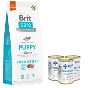 BRIT CARE Hypoallergenic Puppy Lamb 12kg+3xENZO VET Hypoallergenic diet with rabbit for dogs 400g