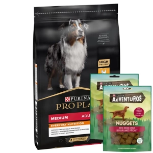 Purina Pro Plan Mediu Adult Optibalance Pui și orez 14kg  + Adventuros Nuggets 2x90g