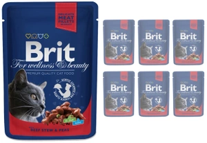 Brit Premium Cat Adult Cat Food cu carne de vită și mazăre 6x100g