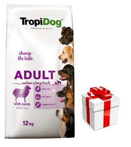 Tropidog Premium Adult Medium &amp; Large Breed Lamb with Rice 12 kg + SURPRIZĂ PENTRU CÂINELE TĂU