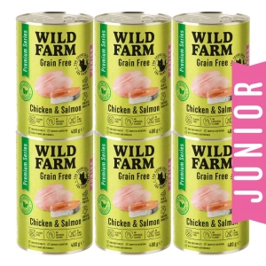 WILD FARM Premium Grain Free Chicken and Salmon Junior 6x400g - hrană fără cereale pentru pisoi