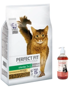 Perfect Fit™ - hrană uscată completă pentru pisici adulte după sterilizare, bogată în pui 7 kg + LAB V Ulei de somon pentru câini și pisici 500 ml