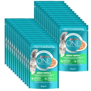 Purina One Cat Indoor cu ton și fasole verde 26x85g