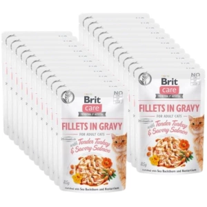 Brit Care Cat Pouches Fillets In Gravy Cu Curcan Tender și Somon Savory 24x85g