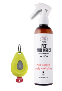 Inmoless Repelent ultrasonic împotriva puricilor și căpușelor pentru animale de companie Inmoless Pet - Galben+PETS ANTI INSECT - protecție eficientă împotriva căpușelor, puricilor și altor insecte 250 ml