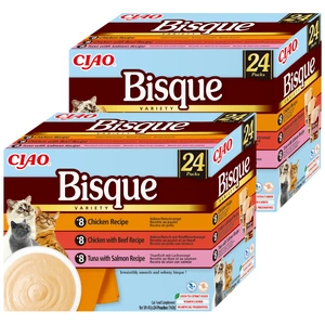 INABA Cat Ciao Bisque – hrană complementară pentru pisici, supă cremă cu pui, vită și pește, 2x(24x40g)