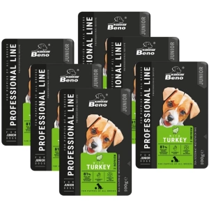 SUPER BENO Junior pungă pentru căței de toate rasele cu curcan 6x100g