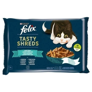 FELIX Tasty Shreds hrană umedă pentru pisici cu somon și ton în sos 4x80g