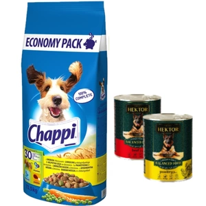 Hrană uscată pentru câini Chappi cu carne de pasăre și legume 13.5kg+Hektor Mixed Flavours 2x1240g