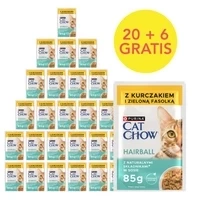 CAT CHOW Hrană pentru pisici cu pui și fasole verde în sos 85 g - 20 PUNGI + 6 GRATIS!!!
