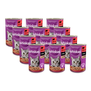 WHISKAS Hrană umedă pentru pisici 1+ cu carne de vită în sos 12x400g