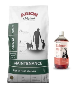 ARION Maintenance Chicken Adult Giant 12kg+LAB V Ulei de somon pentru câini și pisici 1000ml