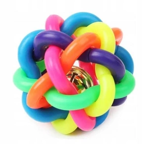 NUXIE Jucărie pentru câini, jucărie de ros, minge de cauciuc, clopoțel împletit, 6 cm