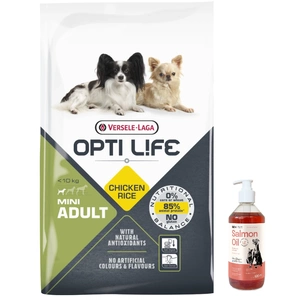 Versele-Laga Opti Life Adult Mini Pui cu orez pentru rase mici 7,5 kg + LAB V Ulei de somon pentru câini și pisici 500 ml