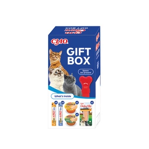 INABA Cat Ciao Giftbox - Cadou de Crăciun pentru pisica ta 13 gustări + lingură