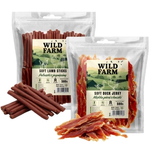 WILD FARM bastonașe de miel 500 g gustare pentru câini + WILD FARM piept de rață moale 500 g gustare pentru câini