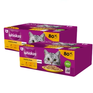 WHISKAS Adult pungă 160 x 85 g Poultry Feast – hrană umedă pentru pisici adulte, în jeleu (bucăți cu: pui, rață, păsări de curte, curcan)