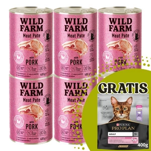 WILD FARM Pate with Pork 6x400g+PRO PLAN Hrană pentru pisici adulte 400g GRATUIT!