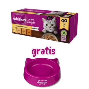 WHISKAS Adult pungi 40 x 85 g Poultry Delights – hrană umedă pentru pisici adulte, în jeleu (bucăți cu: pui, curcan, păsări, rață) + BOL PENTRU PISICI GRATUIT!!!