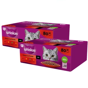 WHISKAS Adult pungi 160 x 85 g Classic Meals – hrană umedă pentru pisici adulte, în sos (bucăți cu: vită, pui, miel, păsări)