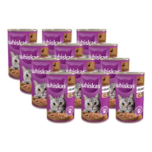 WHISKAS Hrană umedă pentru pisici 1+ cu rață în jeleu 12x400g