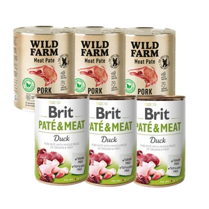 BRIT PATE &amp; MEAT DUCK 3x800g + WILD FARM Pate Pork 3x800g