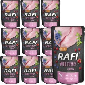 Rafi cu curcan pentru câini - plic 10x300g (pachet negru)