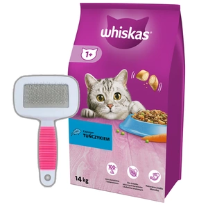 WHISKAS Hrană uscată pentru pisici 1+ cu ton 14 kg + perie de păr pentru câine/ pisică/ coadă -3%