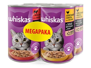 WHISKAS Adult TIN 4X400G - hrană umedă pentru pisici în sos (2x CU PUI, 2x CU VITĂ)