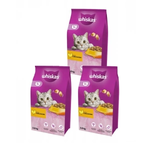 WHISKAS Adult 3x3,8 kg – hrană uscată pentru pisici adulte, cu pui delicios