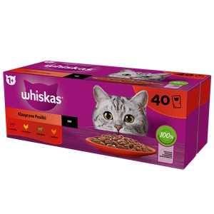 WHISKAS Adult pungi 40 x 85 g Classic Meals – hrană umedă pentru pisici adulte, în sos (bucăți cu: vită, pui, miel, păsări)