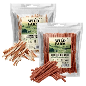 WILD FARM sandwich cu pui și cod 500g tratează câinele+WILD FARM rață și batoane de orez 500g tratează câinele