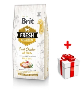 Brit Fresh Pui și cartofi Adult Great Life 12 kg + surpriză GRATUITĂ pentru câinele tău!