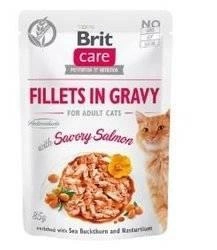 Brit Care Cat Pouches Fileuri de pisică în sos cu somon savuros îmbogățit cu cătină de mare și Nasturtium 85g