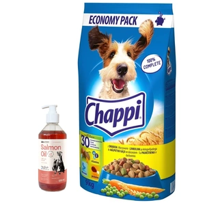 CHAPPI 9 kg – hrană uscată pentru câini cu carne de pasăre și legume + LAB V Ulei de somon pentru câini și pisici 500 ml