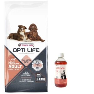 VERSELE-LAGA Opti Life Adult Skin Care Medium&Maxi 15kg +LAB V Salmon Oil for Dogs and Cats 500ml