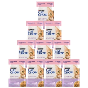 Purina Cat Chow Sensitive Food cu somon și dovlecel în sos 10x85g