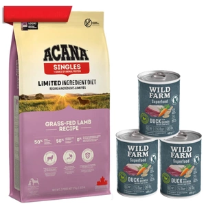 ACANA Singles Grass-Fed Lamb 17kg+Wild Farm Superfood Duck 3x400g