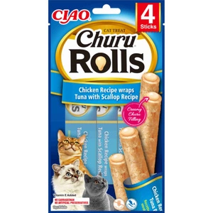 INABA Churu Rolls pentru pisici - Ton cu scoici 4x10g