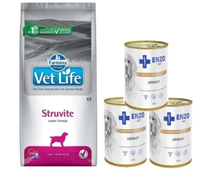 Farmina Vet Life Canine Struvite Urinary 12 kg 3x ENZO VET Urinary pentru afecțiuni ale tractului urinar, cu pui, pentru câini 400 g