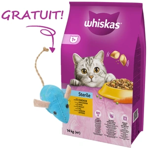 Hrană uscată pentru pisici WHISKAS după sterilizare 1+ Steril cu pui 14kg + jucărie pentru pisici GRATUITĂ!