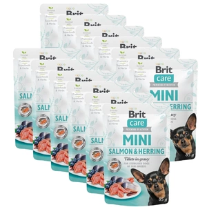 Brit Care Mini Fillets în sos de somon și hering 12x85g
