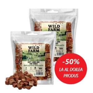 WILD FARM cuburi moi de miel și cod 2x500g gustare pentru câini