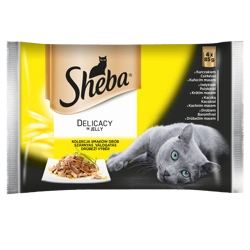 Sheba Delicacy în pungi cu jeleu Arome de pasăre 4x85g