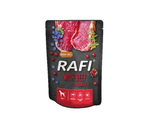 Rafi cu carne de vită pentru câini – pungă de 300 g (ambalaj negru)